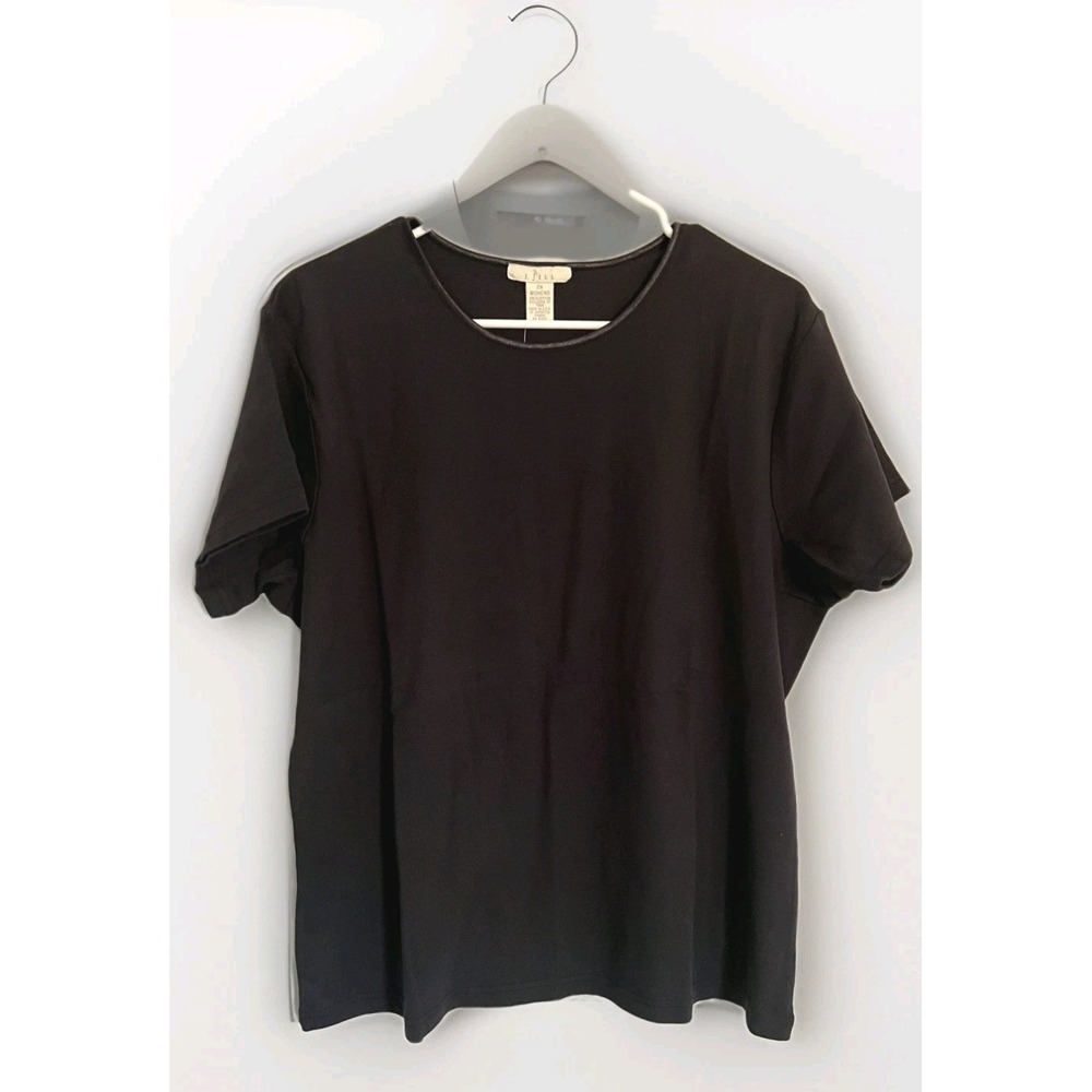 J Jill Shirt Women 2X Black 100% Cotton Crew Neck Short Sleeve Basic Top NWT